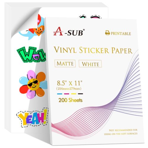 50-200 PK A-SUB Printable Vinyl Sticker Paper for Inkjet Waterproof Matte White - 第 1/10 張圖片