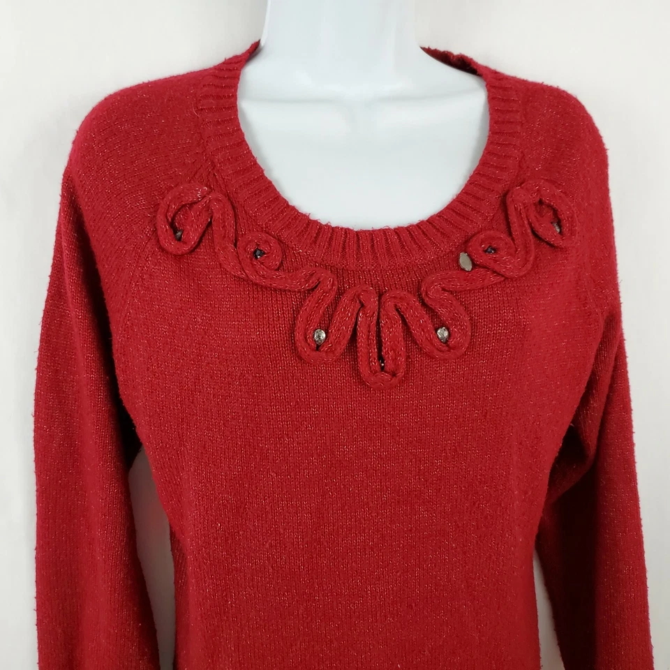 Daisy Fuentes 女式红色长袖针织假日毛衣 L 码 — 第 4/4 张图片