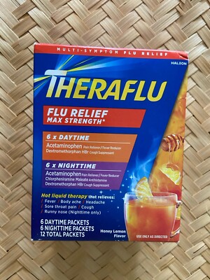 Theraflu Max Strength Flu Relief 12 Day/Night Packets Honey Lemon - Exp 09/2025