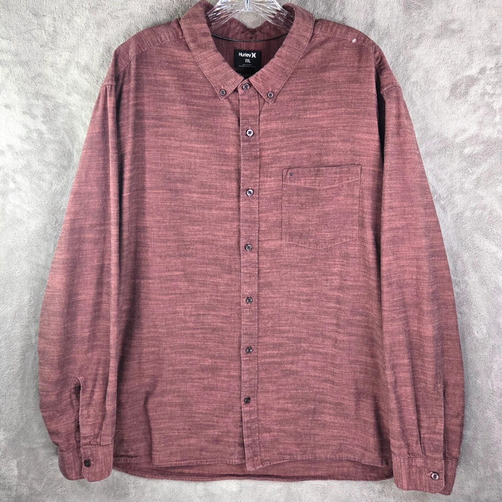 Hurley Classic Fit Dress Shirt Mens XXL Burgundy Heather Long Sleeve Button Up