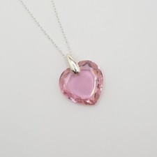 Clear Pink Heart 18'' Necklace .925 Sterling Silver - NS083