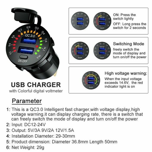 Car Dual USB Fast Charger 12V Socket Power Outlet Adapter LED Voltmeter & Cover - Picture 10 of 15