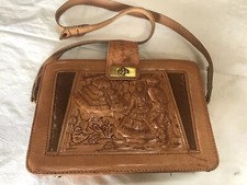 Rare Purse Vintage Scenic Mexican Design, Tooled Leather Fur. APPEARS UNWORN