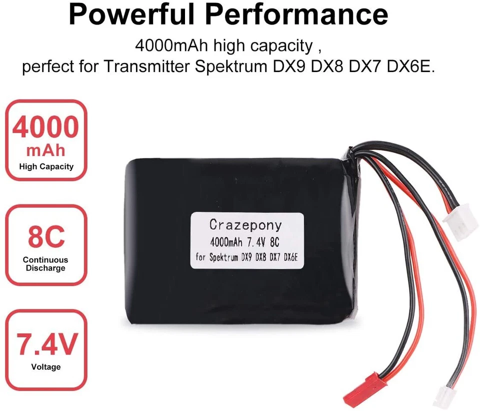 8 x 7,4V 4000mAh 2S Lipo Batterie JST JR-Stecker Balancer Anschluss für Spektrum - Bild 3 von 4