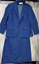 Petite Pendleton 2 Piece Blazer Skirt Suit Navy Blue Wool VTG