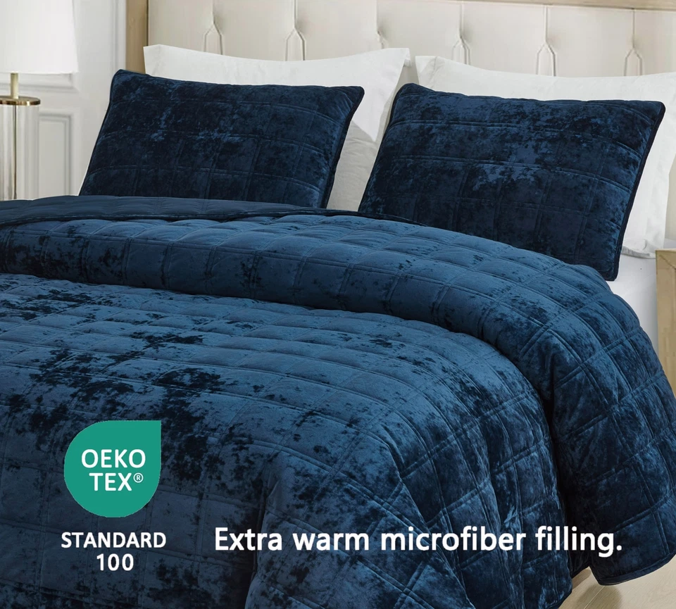 Juego de edredón de terciopelo envejecido doble cuadrado cosido Chezmoi Collection de 3 piezas Foto 4 de 4