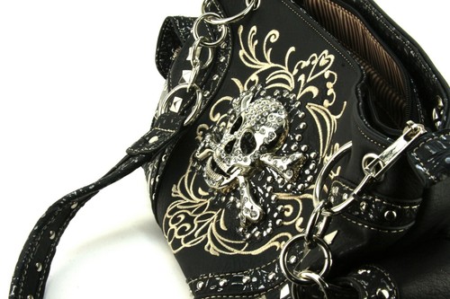 Western Style Handtasche Totenkopf Nieten verdeckt tragen Strass - Bild 7 von 12