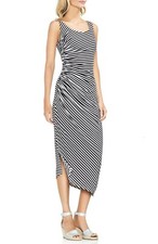 NEW VINCE CAMUTO BLACK WHITE STRIPES RUSHED LONG DRESS SIZE XL $119