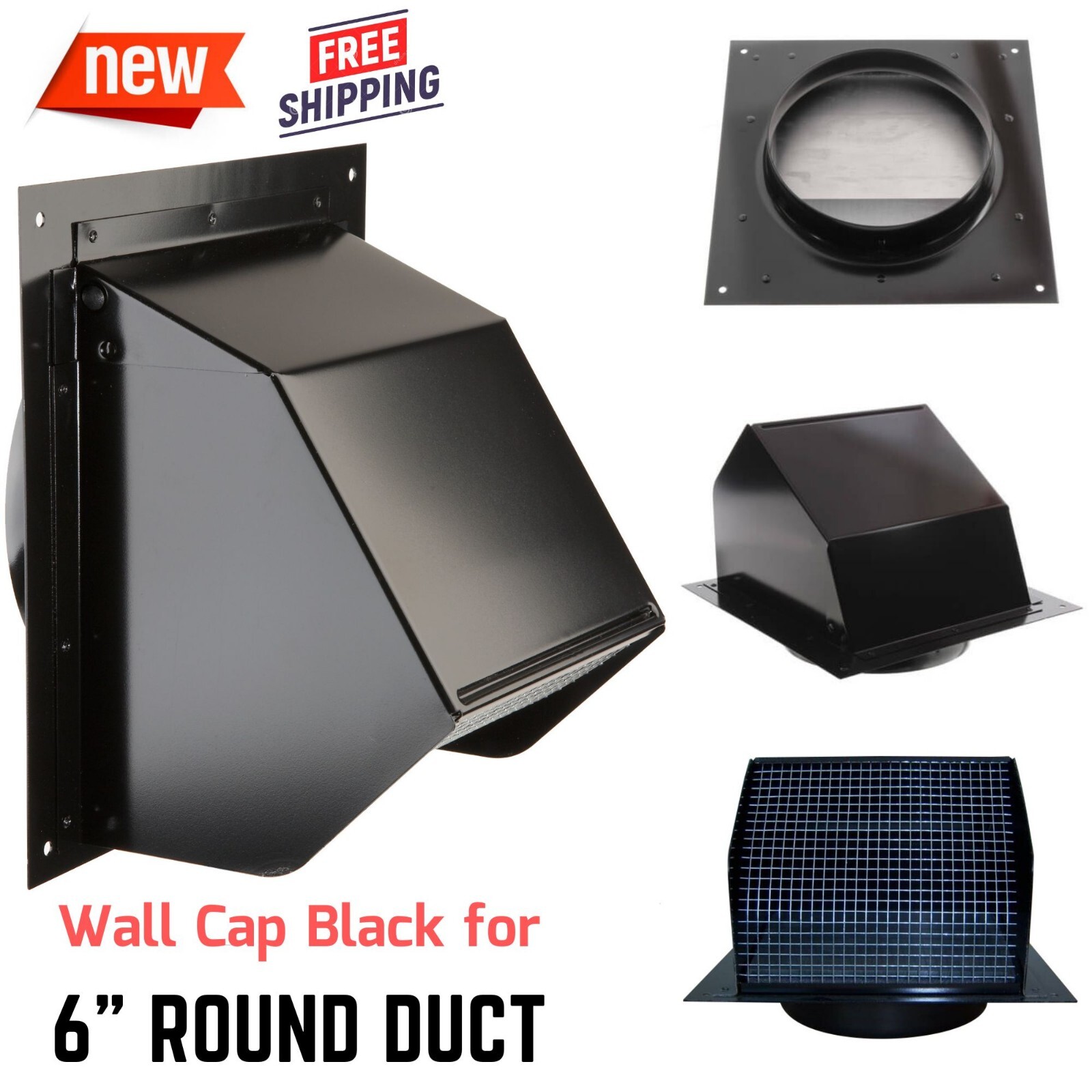 Kitchen Hood Wall Cap 6" Air Duct Venting Cover Bathroom Exhaust Fan