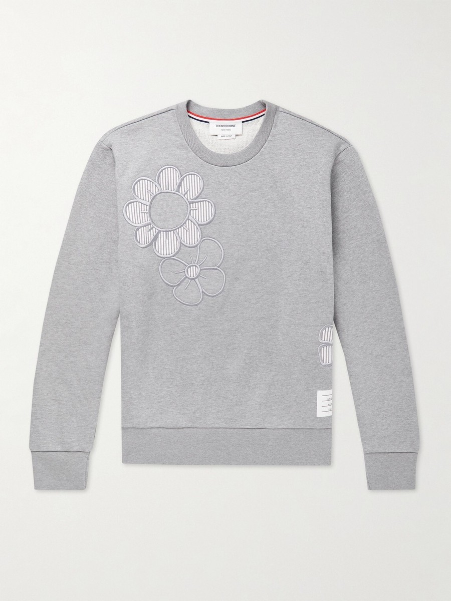 パーカー・フーディ Thom Browne Sweatshirt With Embroidery THOM BROWNE Floral Embroidered Seersucker-Trimmed Cotton