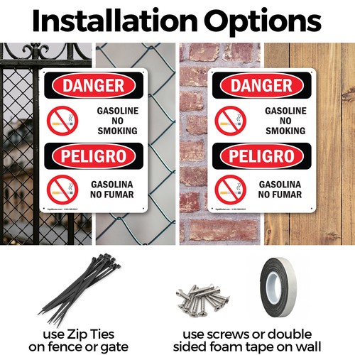 (2 Pack) Gasoline No Smoking Bilingual OSHA Danger Sign Decal Metal Plastic - 第 3/23 張圖片