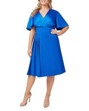 Adrianna Papell Womens Plus Bell Sleeve Pleated Dress Blue Size 20 T/L