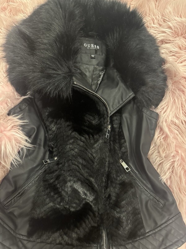 Y2K Gorgeous Guess Black Faux Fur Vest Sz S