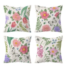 Butterfly Plant Pink Floral Throw Pillow Case Sofa Pillowcase Cushion Cover of 4