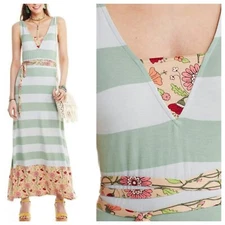 Matilda Jane Maxi Dress Womens Size Medium Striped Floral Sleeveless Sage