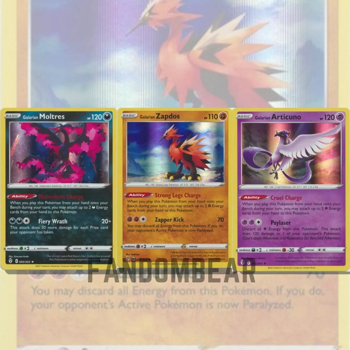 Galarian Articuno Zapdos Moltres - Evolving Skies - Legendary Card Set -  Rare 3 Card Lot