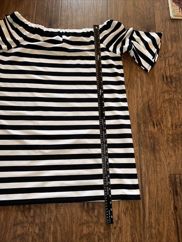 Ellen Tracy Black White Stripe Dress Sz XL Knee Length Shift 3/4 Bell Sleeves - Picture 6 of 6