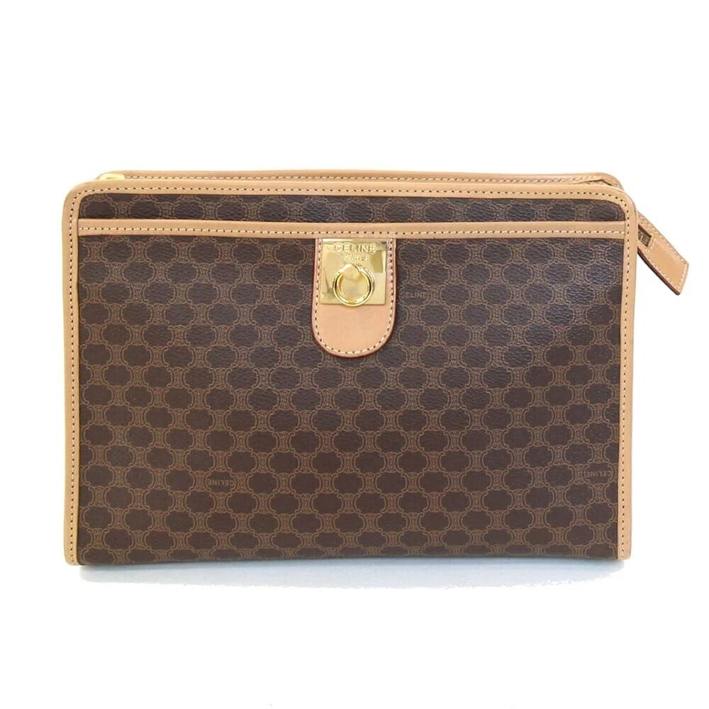 Pochette Celine Macadam in pelle PVC marrone beige autentica