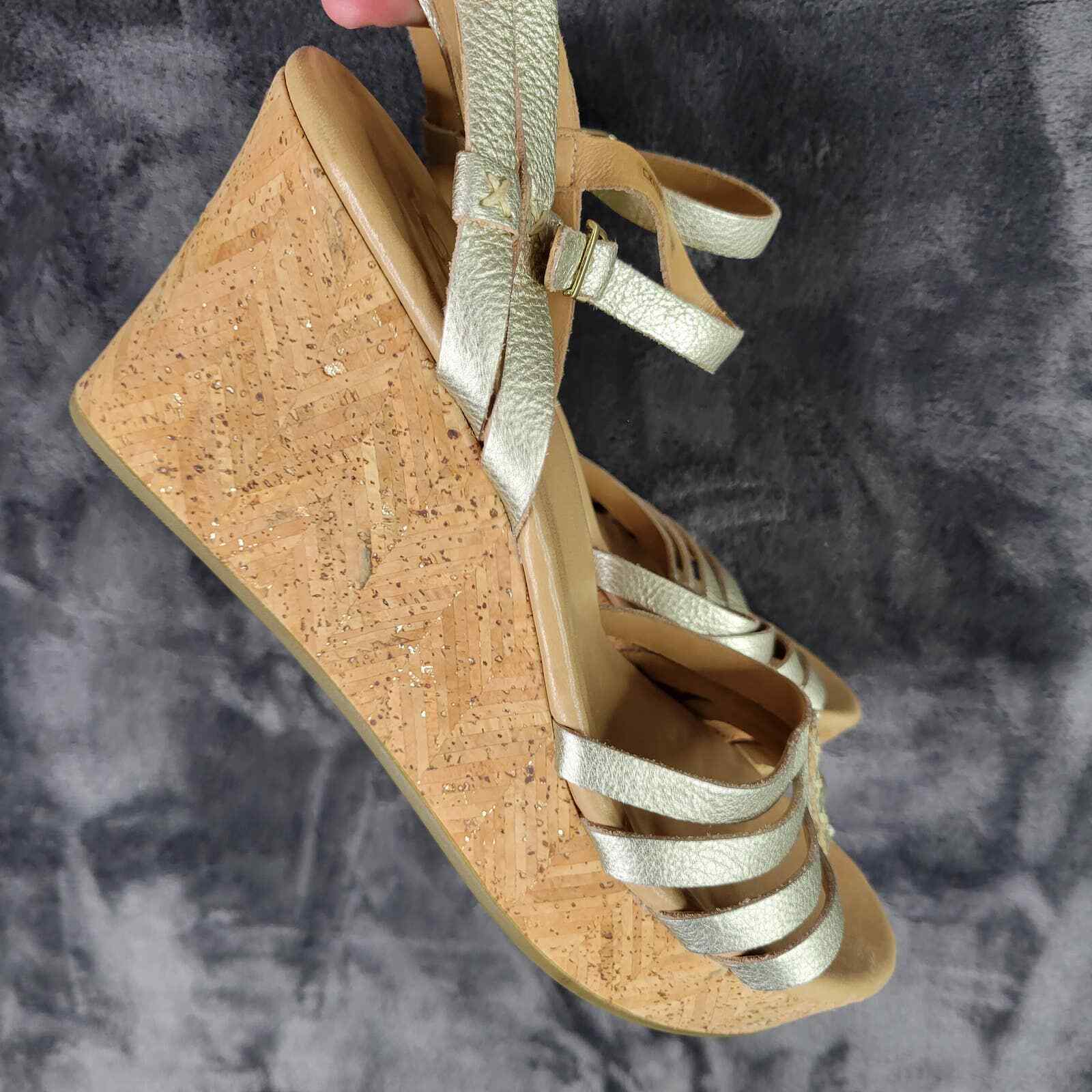 Metallic Gold Cork Wedge Sandals 