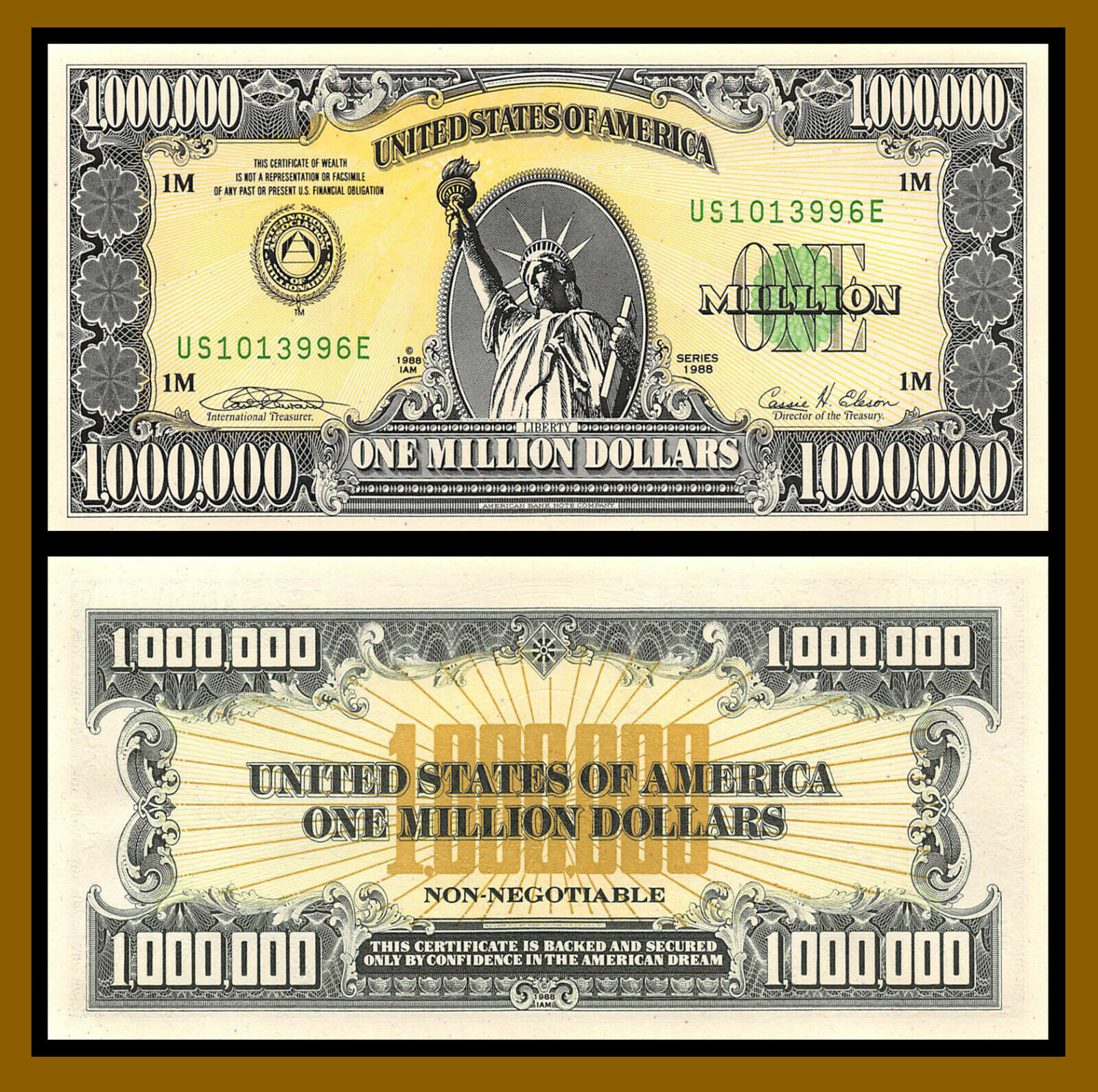 United States 1 Million Dollar, 1988 P-New Printed by ABNC for I.A.M Unc