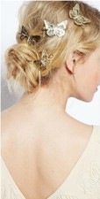 Butterfly Hair Clips Gold Alloy 2 PC Set Special Occasions Wedding, Party