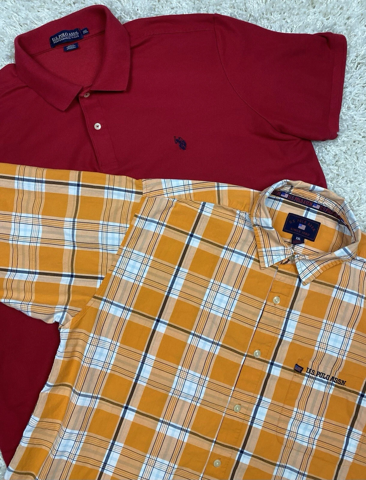 US Polo Shirts Mens XXL Red Orange Solid Striped Pullover Short Sleeve (2-Pack)