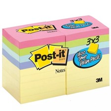 Pack of 18 Post-it Notes, 3" x 3", 100 Sheets per Pad - Pastel