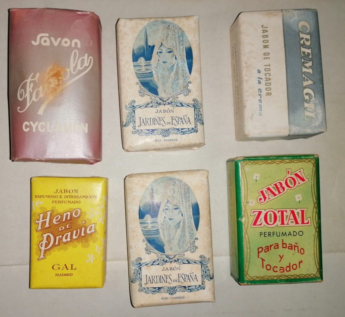 LOTE 6 PASTILLAS JABON MUY ANTIGUAS HENO PRAVIA JARDINES DE ESPAÑA GAL
