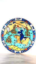 ANTIQUE CERAMIC HAND PAINTED TILE BIG POLO GAME SCENE QASAR ISLAMIC ART