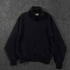 Vintage LL Bean Sweater Mens Large Navy Wool Full Zip Cardigan Made USA 80s