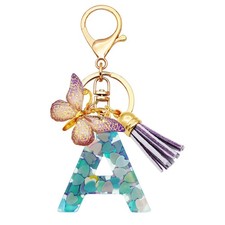 Initial Letter Keychains for Girls Women Pink Purple Green Cute Butterfly Hea...