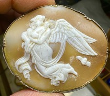 Rare Antique 1860's Large Cameo brooch Necklace Female Goddess Solid Silver
