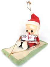 Vintage 1960s Santa Claus Sledding Felt Christmas Ornament