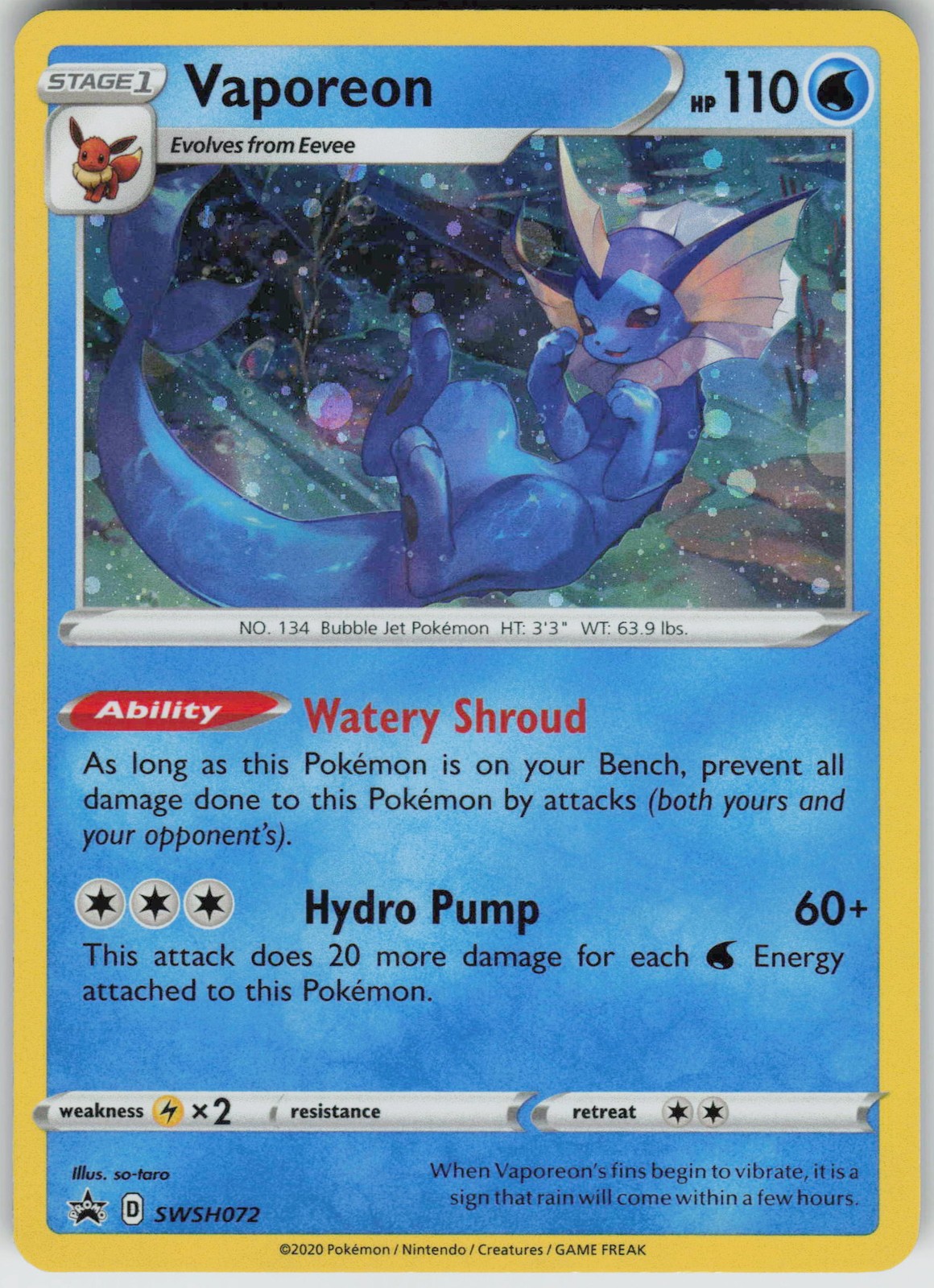 Pokemon Vaporeon - SWSH072 SWSH: Sword & Shield Promo Cards Promo NM