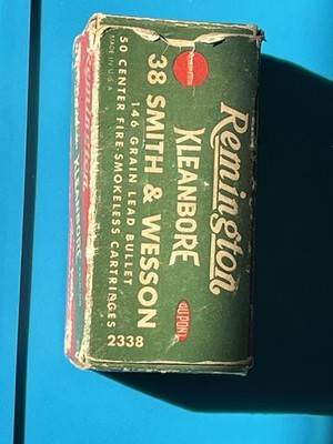 Vintage Remington Kleanbore .38 S&W 146 Grain Lead Ammo Box #2338 Partial Box 