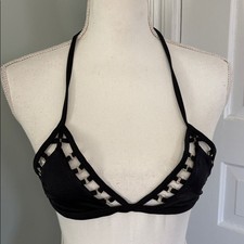 NWOT Victorias Secret Bikini Top Black Gold Size Small