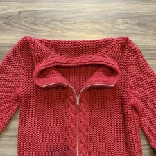VTG 30s 40s Red Loop Cable Knit Wool Zip Cardigan Sweater Waldes Zip Men  s M
