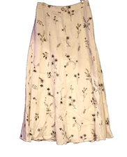 House Of Harlow 1960 Size 6 White Black Embroidered Skirt Lined Long Linen Blend