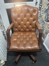 Vintage Gainsborough Chesterfield Button Back Captains Swivel Chair Orange Tan