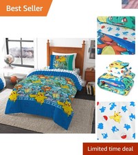 Twin Bed in a Bag Set – Pokémon First Starters Design – 5-Piece Bedding Set w...