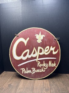 Vintage Double Sided Wood Sign CASPER ROCKY NECK PALM BEACH FLORIDA
