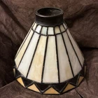 Vtg Mission TIFFANY STYLE STAINED GLASS LEADED LAMP SHADE 7" W X 5" H X 2"  Desk