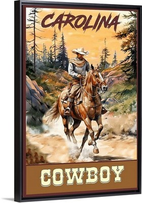 Carolina Cowboy Travel Poster Framed Canvas Old West Cowboys Horseback