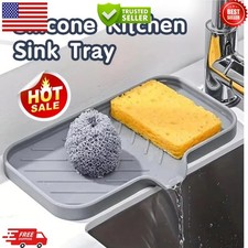 Silicone Sink Tray Drain Soap Sponge Holder Countertop Kitchen Scrubber Organize