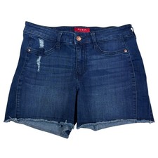 Guess Los Angeles Womens Dark Wash Distressed Raw Hem Denim Shorts Size 27