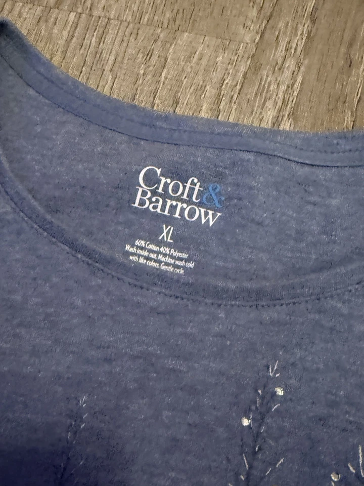 Croft & Barrow Mujer Talla XL Azul Manga Larga Árbol de Navidad Camiseta Vacaciones Foto 4 de 4