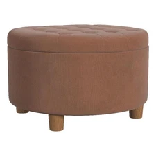 HomePop 17" Transitional Round Fabric Storage Ottoman in Spice Orange