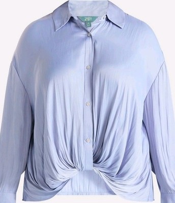 NEW Terra & Sky Plus Size Twist Front Blouse Long Sleeve 1X Iris Blue Shirt Top