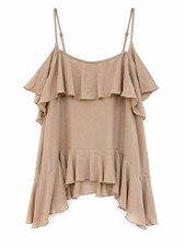 Abercrombie Fitch Womens Ruffle Tank Top Medium Beige Flowy Layered Cami NWOT