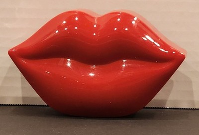 Bright Red Plastic Lips Container with Lid - Unbranded